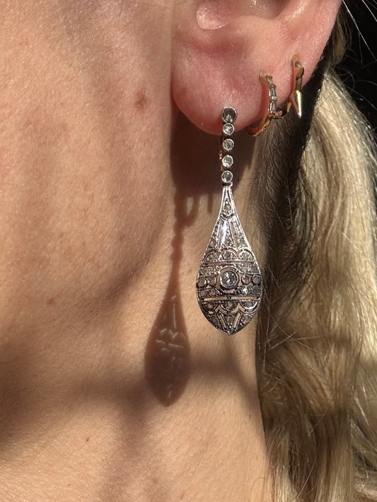 Art Deco 18ct Gold and Platinum Diamond Drop Earrings