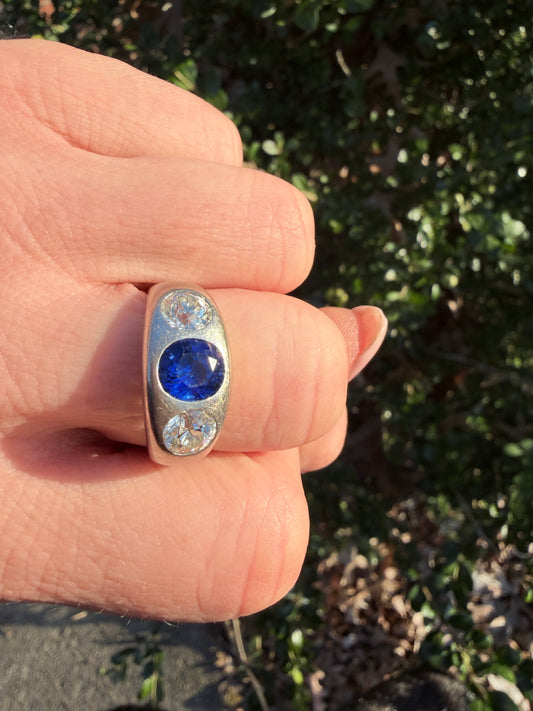 Burmese Sapphire & Diamond Flush Set Ring