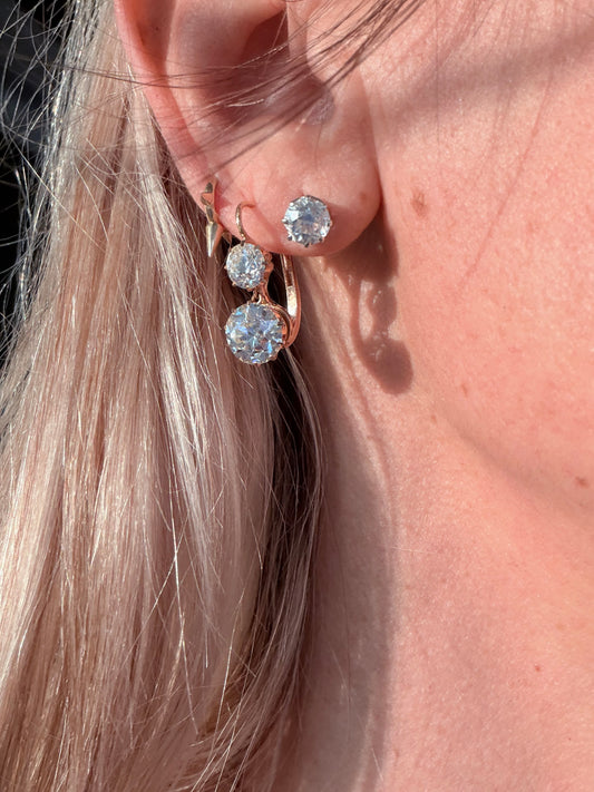 Antique Old Mine and Old European Cut Diamond Drop Earrings