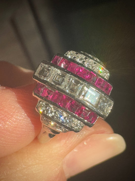 Art Deco Platinum Ruby and Diamond Ring
