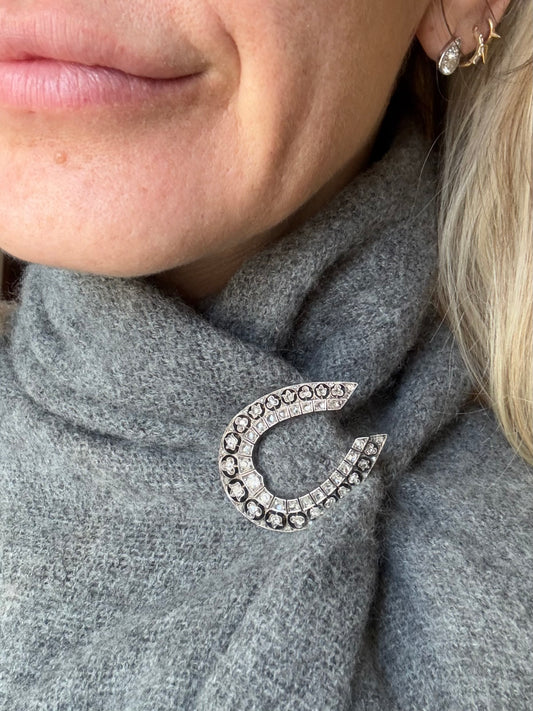 Antique Old Cut Diamond Openwork Horseshoe Brooch