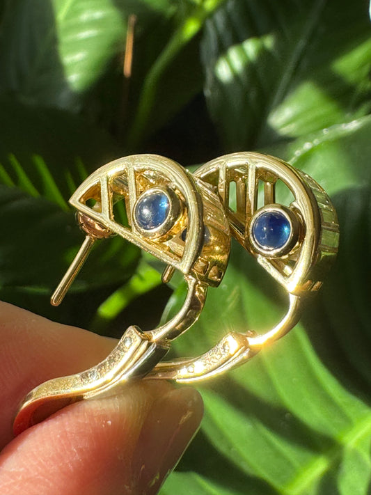 Vintage Baguette Diamond, Sapphire and 18k Wrap Earrings