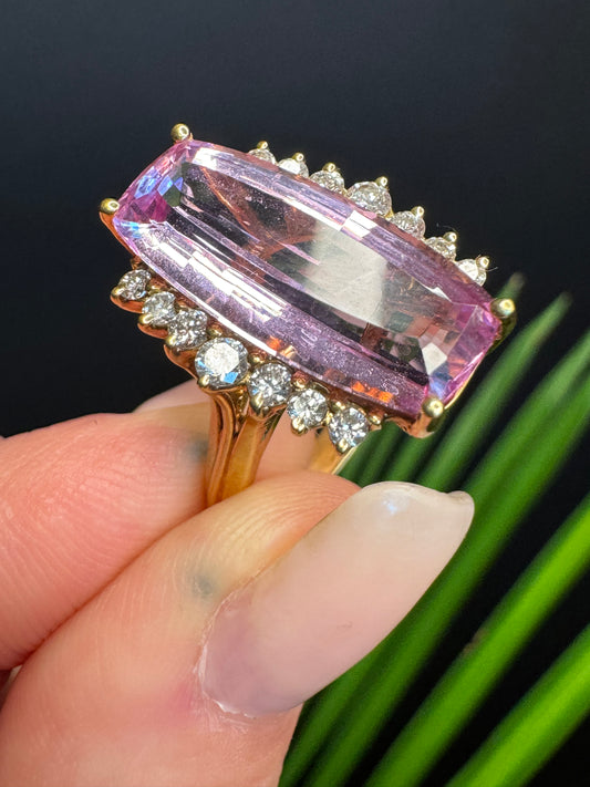 Vintage Pink Topaz, Diamond and 18k Gold Ring