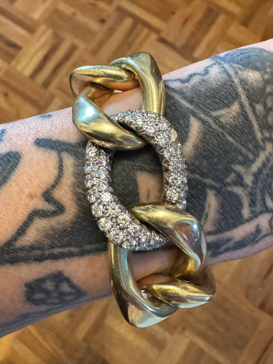 Vintage Gold and Pavé Diamond Curb Statement Bracelet