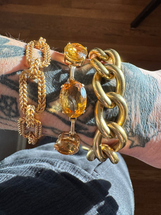 Double Gold Rope Wrapping Rectangle Link 18k Bracelet