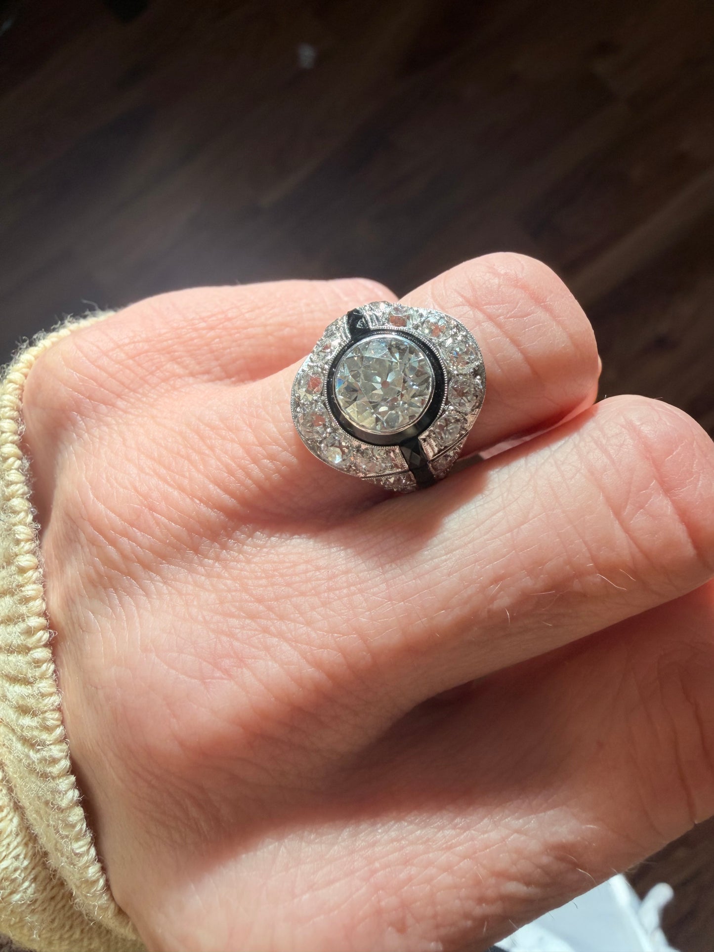 Art Deco Diamond and Onyx Target Ring