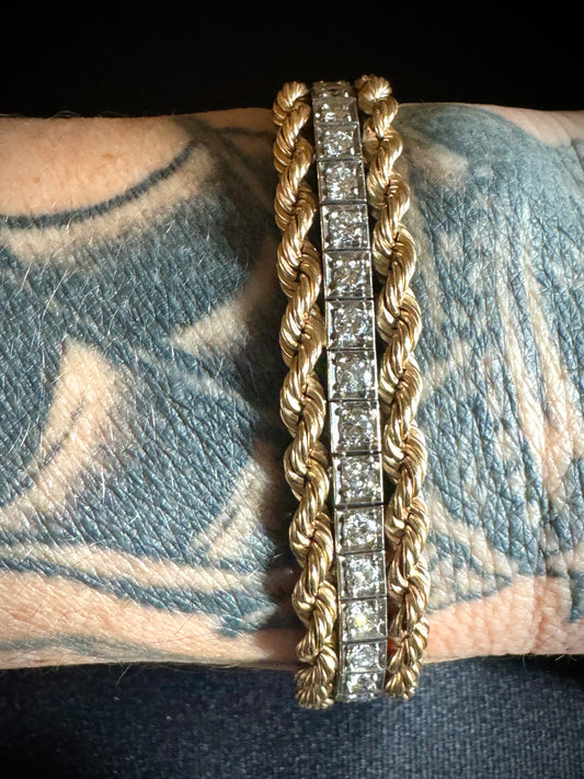 Art Deco and Vintage 14k Two Tone Diamond Rope Bracelet