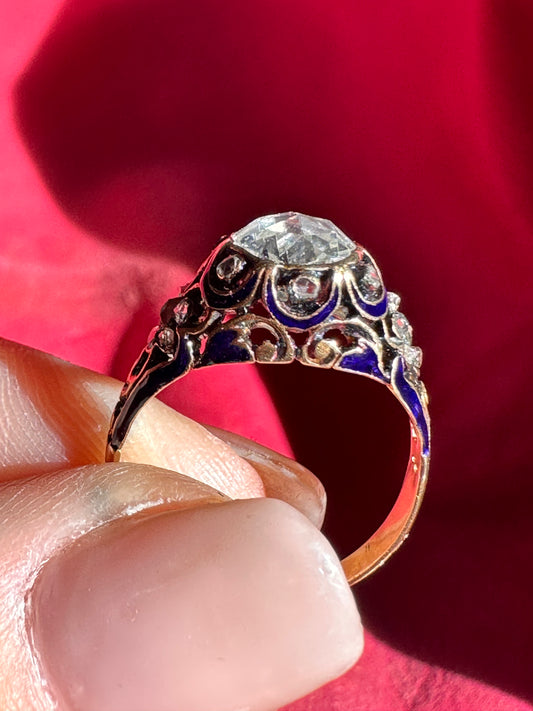 Victorian 18k Diamond and Enamel Forget-Me-Not Ring
