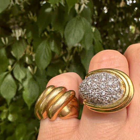 Vintage 18k Yellow Gold Pavé Diamond Bombé Ring