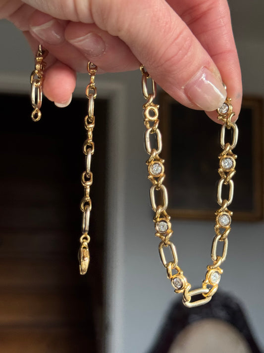 Fred Paris French Modernist Open Alternating Diamond Link Necklace