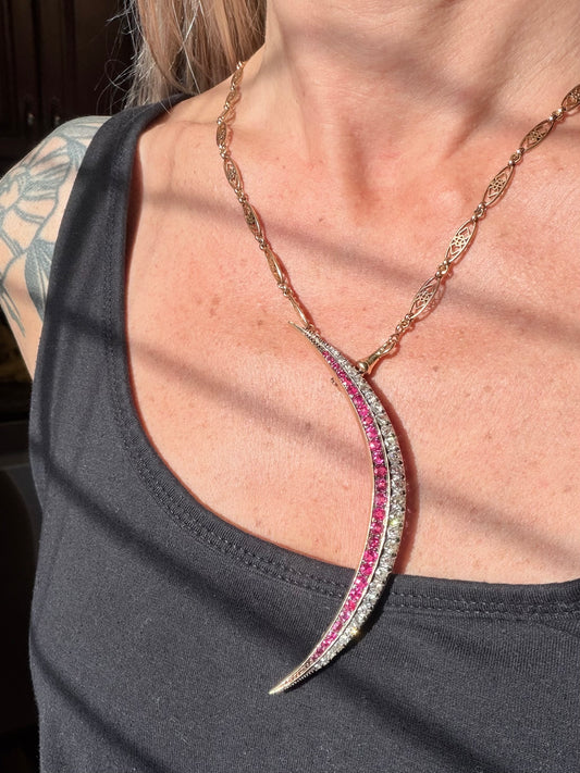 Victorian Ruby and Diamond Crescent Brooch