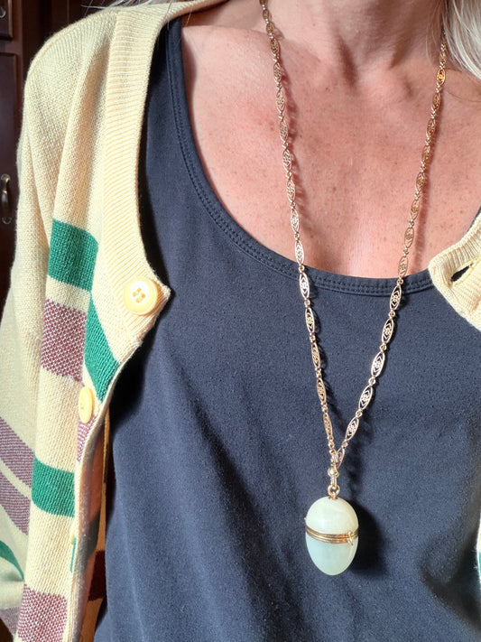 French Carved Agate Egg Locket