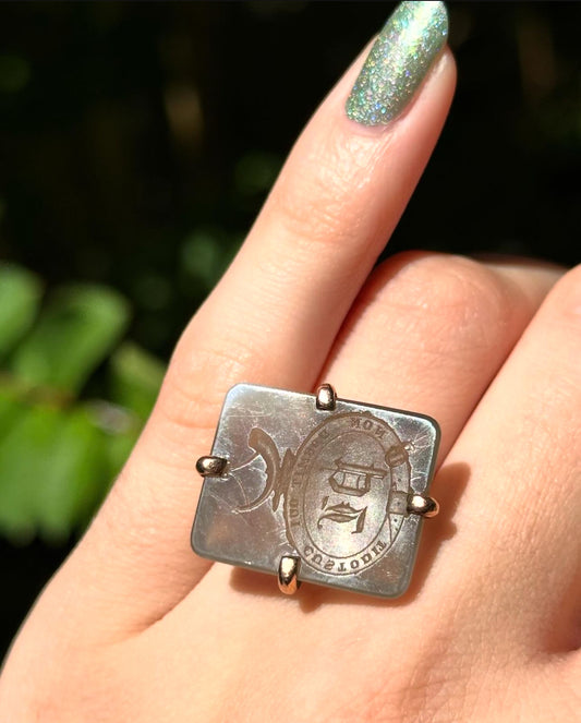 Victorian 14k Gold Quartz Intaglio Statement Ring