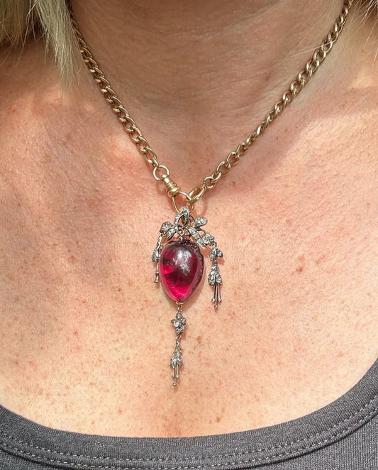 Georgian Garnet Pear Cabochon Pendant