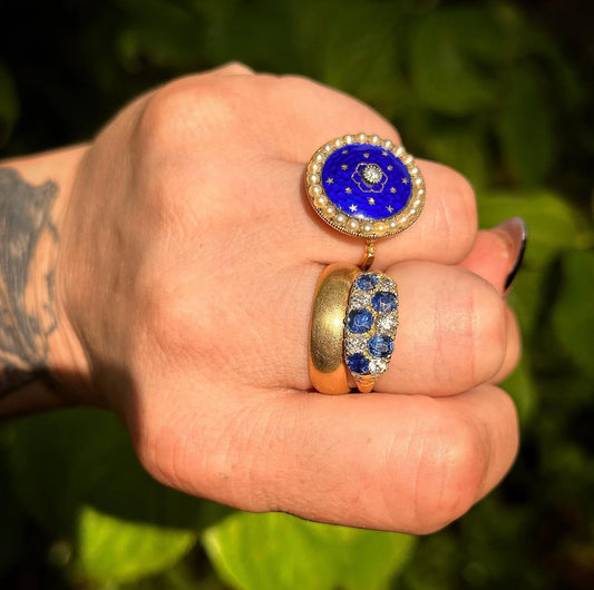 Antique Diamond and Sapphire Checkerboard Ring