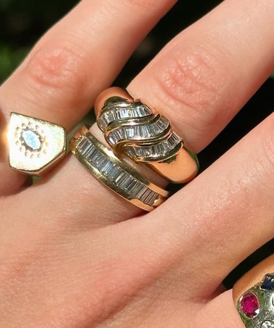 Vintage 14K Yellow Gold Dome Baguette Wave Ring