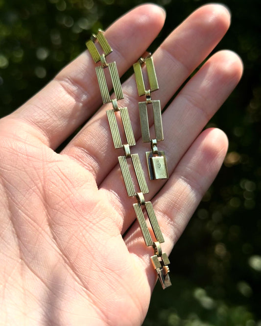 Vintage 14k Gold Textured Flat Link Bracelet