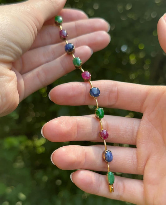 Vintage 14k Ruby, Sapphire, and Emerald Bracelet