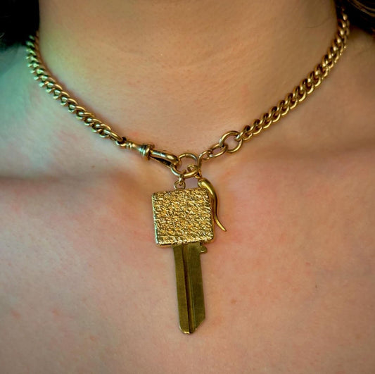 Vintage 14k Yellow Gold Topped Brass Uncut Key Pendant