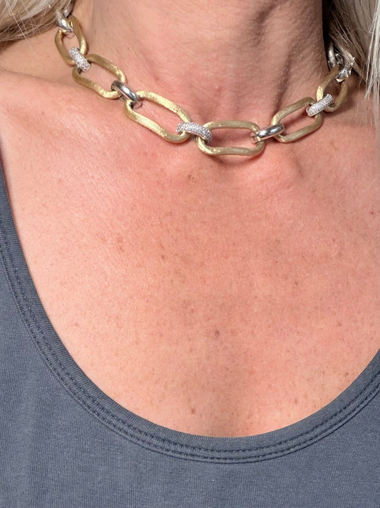 Oval and Diamond Link Bracelet Necklace Set