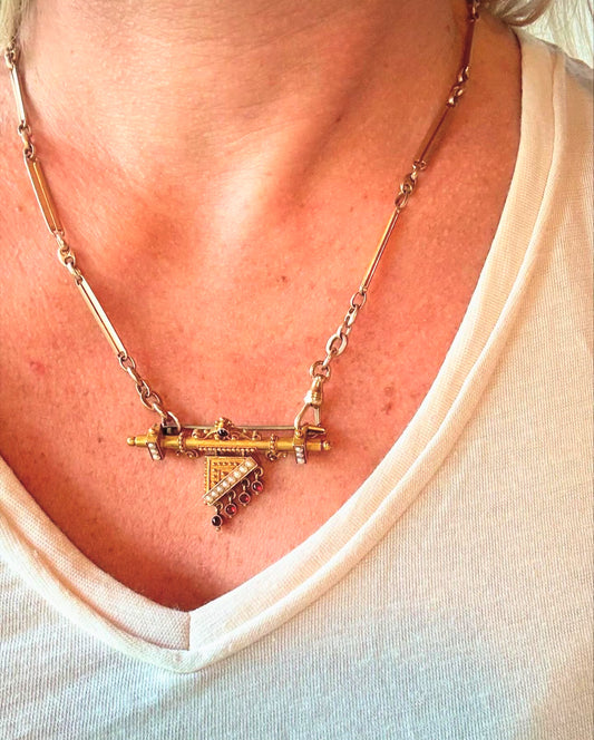 Antique 14k Pearl Brooch with Garnets