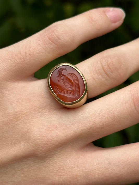 Antique Phoenix Carnelian Intaglio Ring