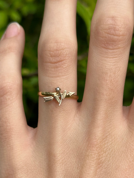 Vintage 10k Arrow and Pearl Flower Conversion Ring