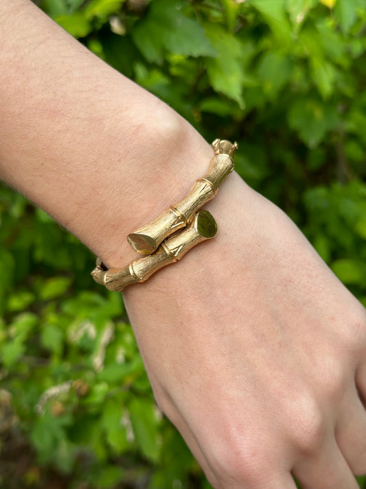 1970s 14k Yellow Gold Bamboo Bangle
