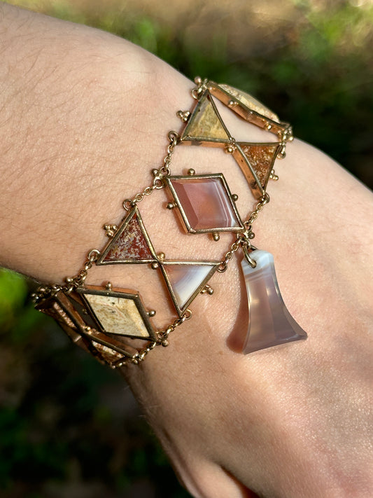 Georgian Hardstone, Agate and 14k Gold Bracelet