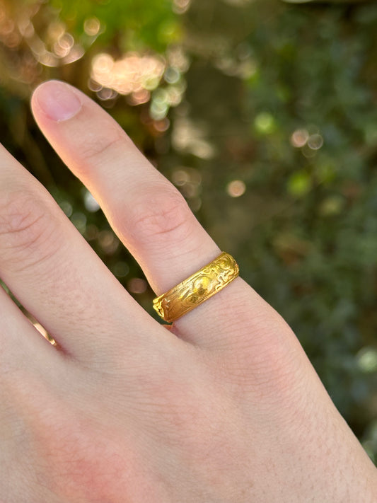 Vintage 23k Yellow Gold Dragon and Phoenix Ring
