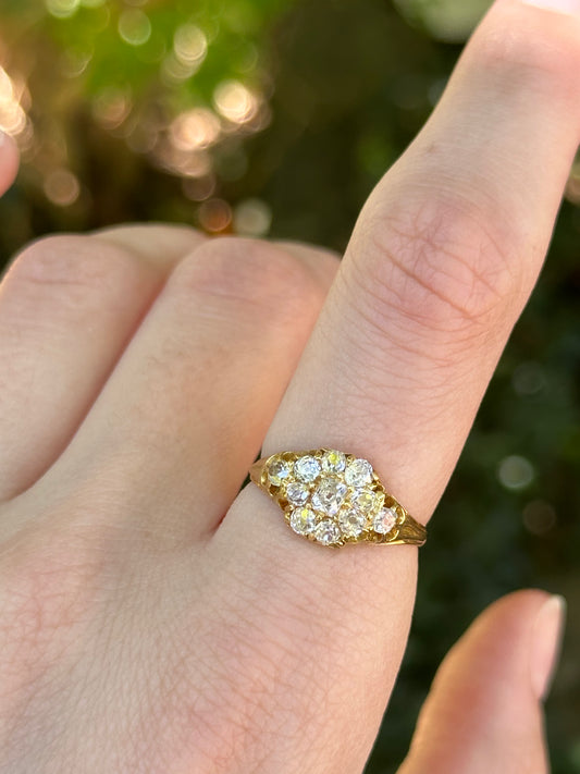 Victorian 18k Yellow Gold Diamond Cluster Ring