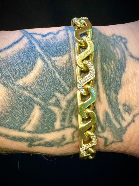 Vintage 18k Yellow Gold S-Link Diamond Bracelet