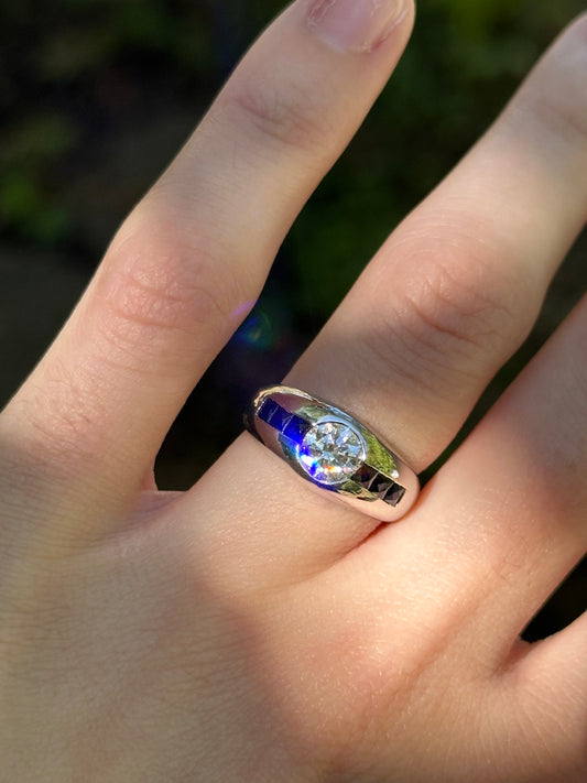 Platinum Art Deco Diamond and Sapphire Ring