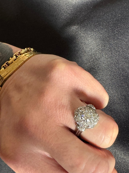 Antique French Platinum and Diamond Cluster Ring