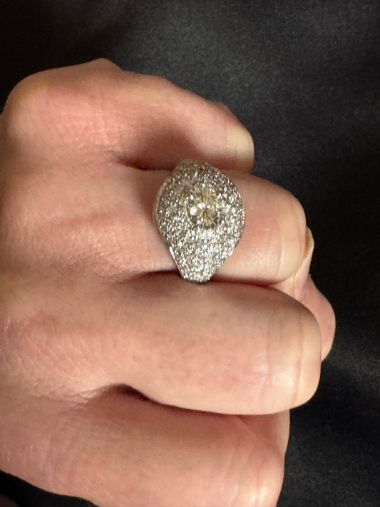 Vintage Platinum and Diamond Bombe Cluster Ring
