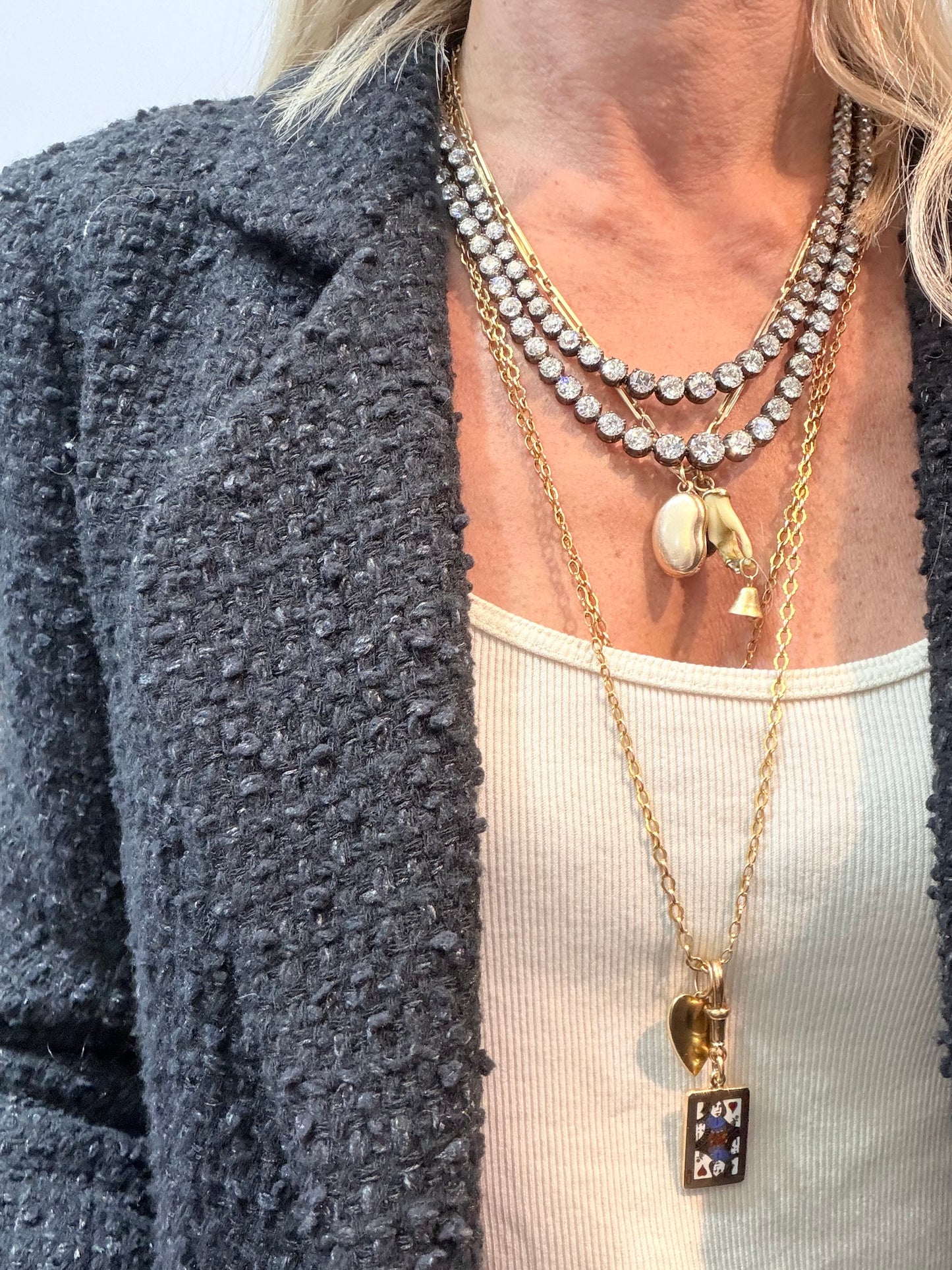 Contemporary Double Strand Old European Cut Diamond Riviére Necklace