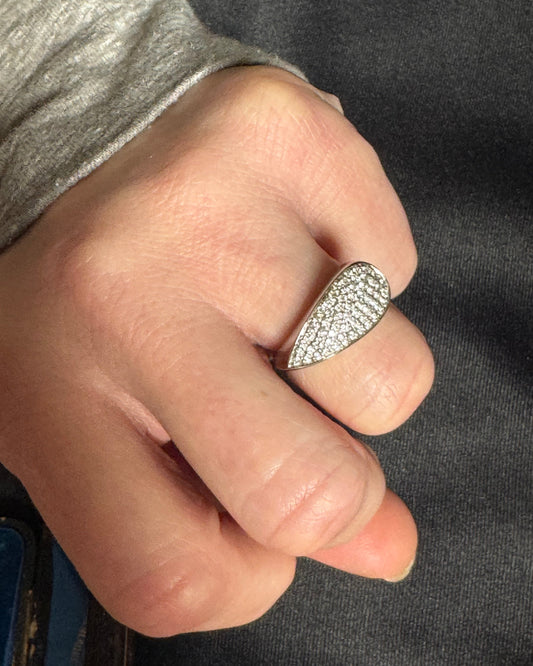 Estate 18k White Gold Pavé Diamond Teardrop Ring