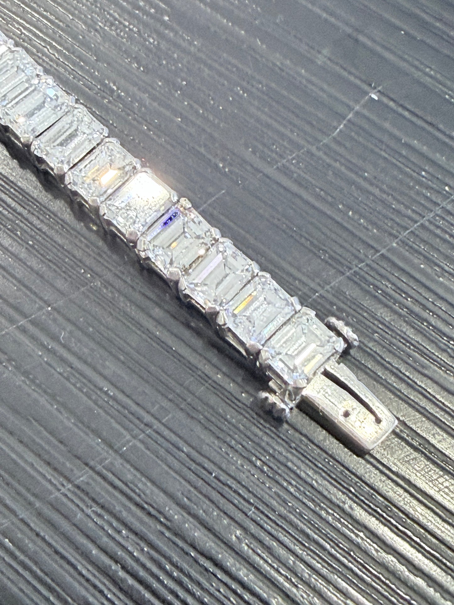 Mid Century Emerald Cut Diamond Line Bracelet