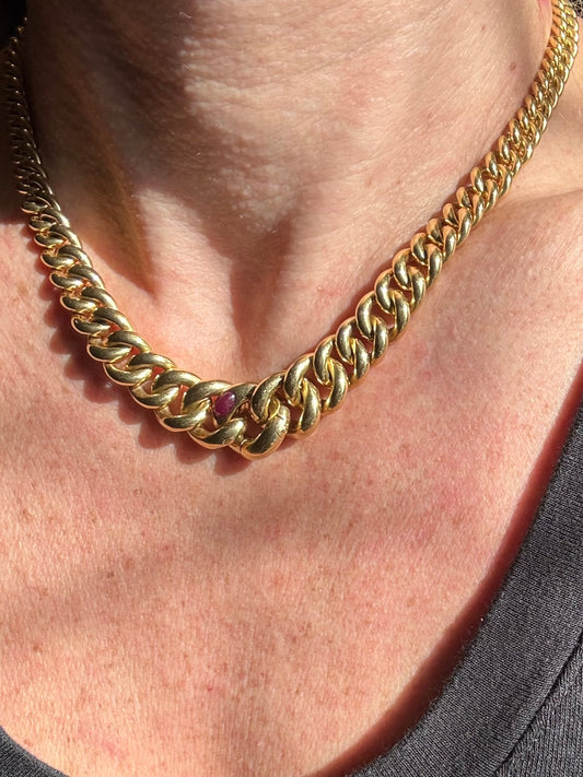 Pomellato Designer 18k Ruby Graduated Curb Chain