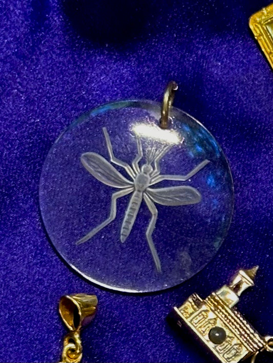 Vintage Carved Glass Mosquito Relief Pendant