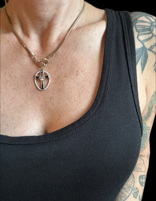 Antique Onyx, Enamel, and Diamond Cross Pendant