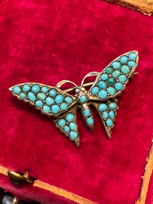 Victorian Silver and Turquoise Butterfly Brooch