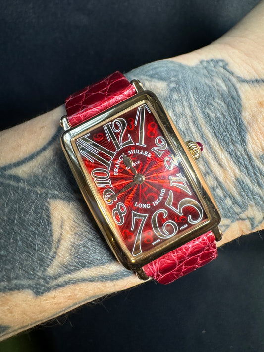 Franck Muller Long Island 18k Gold Red Relief Watch
