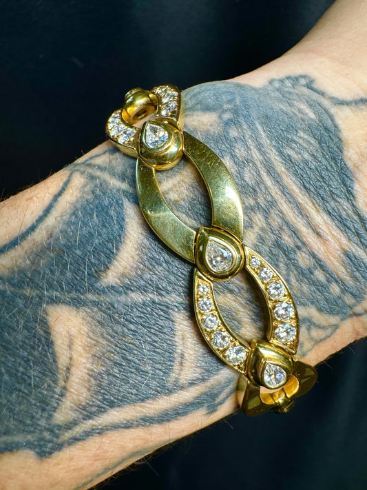 Vintage 18k Yellow Gold and Diamond Alternating Link Bracelet