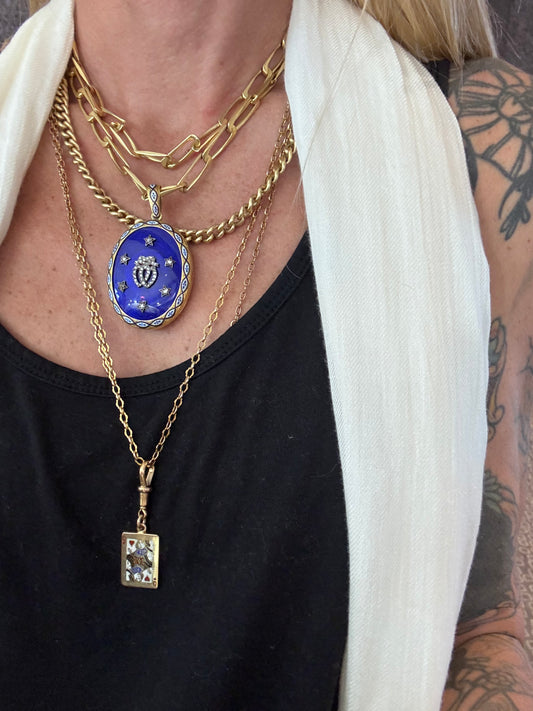 Victorian Enamel and Diamond Double Heart and Stars Locket