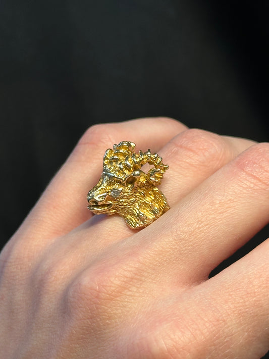 Estate 14k Yellow Gold Giant Ram Ring