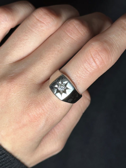 Vintage Platinum Diamond Star Signet Ring