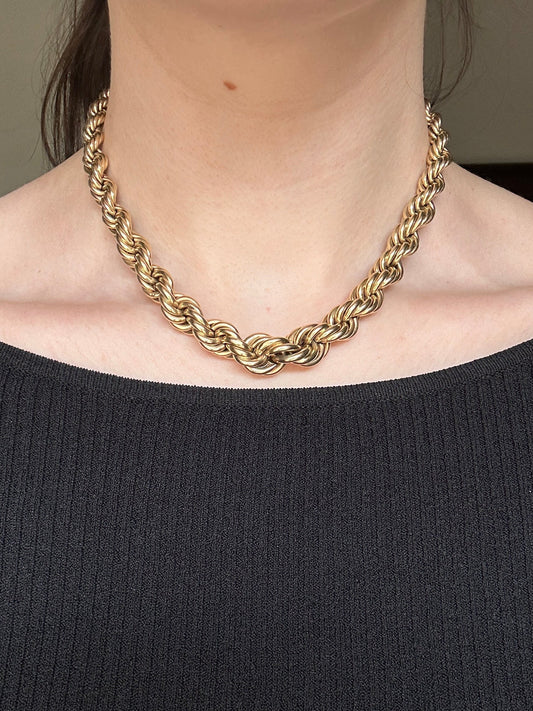 Vintage 14k Yellow Gold Graduated Semi-Solid Rope Chain