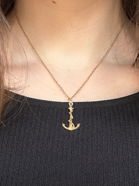 Vintage 14k Yellow Gold Rope and Anchor Pendant