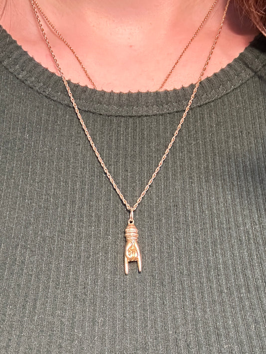 Vintage 14k Yellow Gold Mano Cornuto Pendant